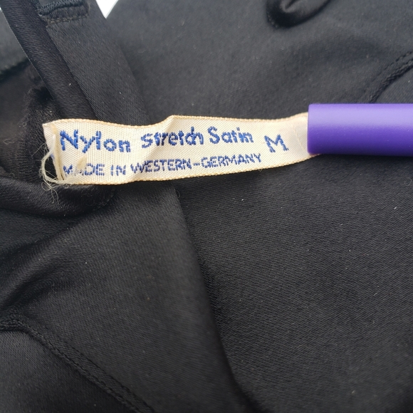 Vintage Western Germany Nylon Satin Black Rhinestone Buttoned Shortie Gloves - Picture 5 of 5